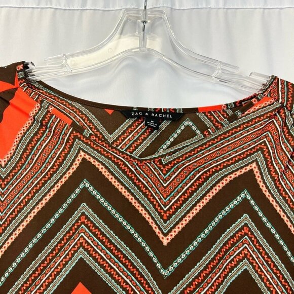 Zac & Rachel Womens Blouse Multicolor Chevron 3/4 Sleeve V Neck Shark Bite M - Picture 3 of 11